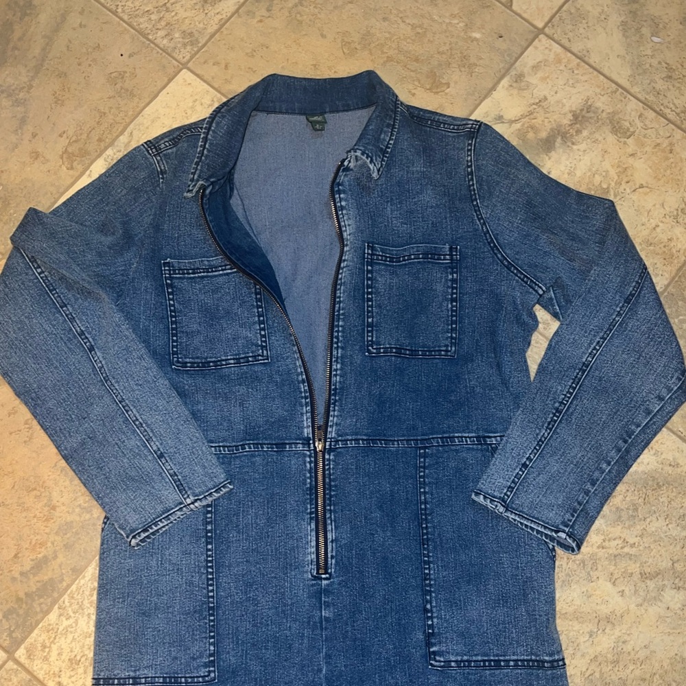 Wild Fable Denim Jumpsuit Blue Jean Utility Coverall Long Sleeve Size XL - Picture 3 of 7